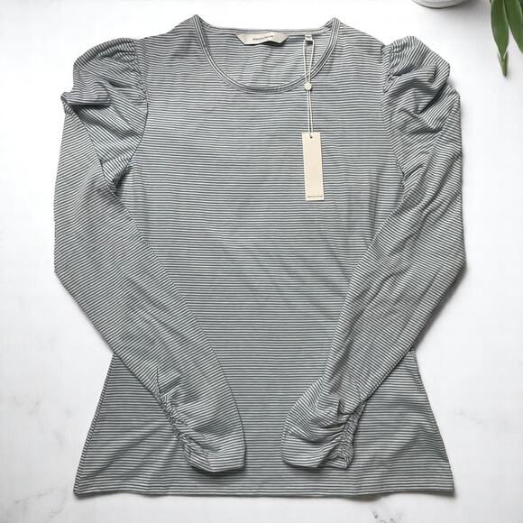 (60% OFF) NWT Rebecca Taylor Lont-Sleeve Ruched Striped Tee Shirt M MSRP $125 - Picture 5 of 8
